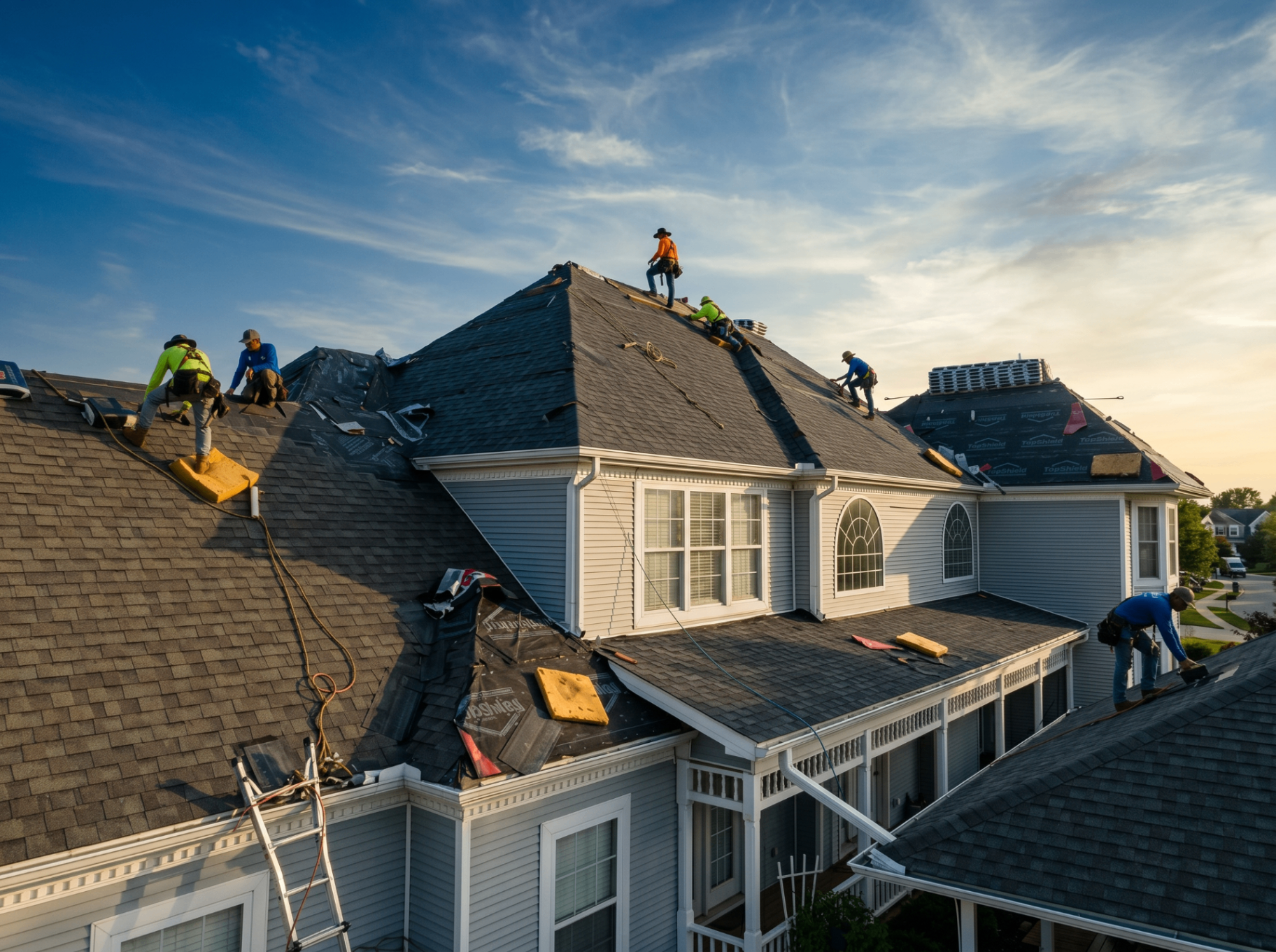 Aerial view of a completed Hernandez Roofing shingle replacement in Oklahoma